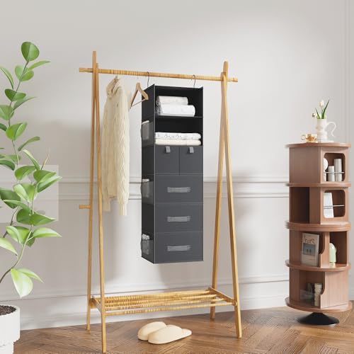 6-Shelf Hanging Closet Organizer with 5 Drawers, Non-Woven, Dark Gray - Image 5
