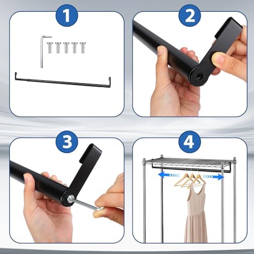 Threehoney Expandable Closet hanger Rod for Wire Shelf, 36-60 Inch, Black - Image 4