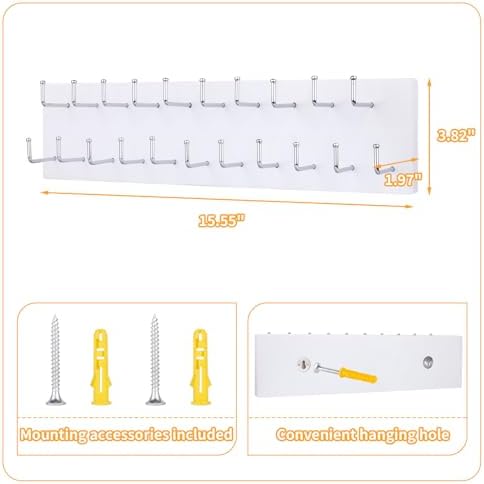 Belt Organizer Holder Wooden Belt Hanger for Closet Wall Mount Belt Storage Rack Tie Bra Scarf Hanger Holds Over 40 Large Belts (White) - Image 7