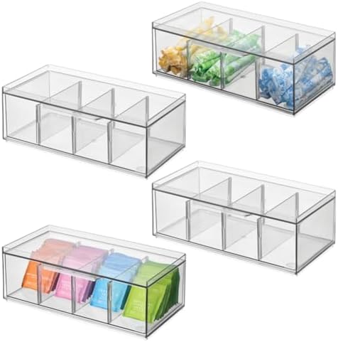 iDesign XL Tea Bag Organizer, 4-Section Clear Stackable, 4-Pack by iDesign