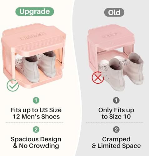 Kitstorack 10-Tier Vertical Plastic Shoe Rack, Freestanding Stackable Shoe Storage Organizer Cubes Shoe Shelf Tower or Small Closets and Tight Spaces, Pink - Image 6