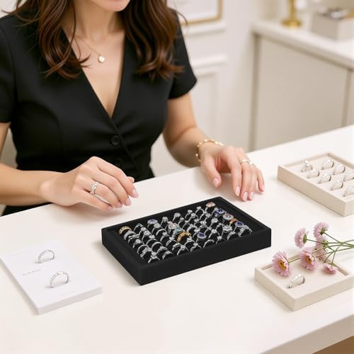 KUKUVR Ring Holder Display Tray, 7 Slot Velvet Jewelry Organizer (Black) - Image 6