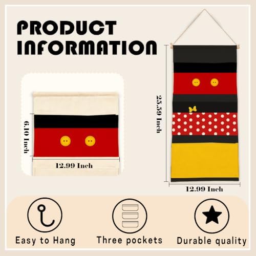 3-Pocket Hanging Wall Organizer, Cute Red Polka Dot Design for Bedroom - Image 3