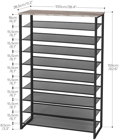HOOBRO 10-Tier Shoe Rack for Entryway, 39.4" L Shoe Storage Organizer, Large Capacity Shoe Shelf for Closet, Front Door Entrance, Hallway, Holds 45-50 Pairs of Shoes, Greige and Black BG171XJ01 - Image 5