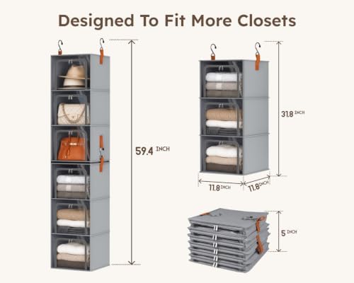 Homsorout 6-Tier Modular Hanging Closet Organizer Shelves, Grey - Image 3