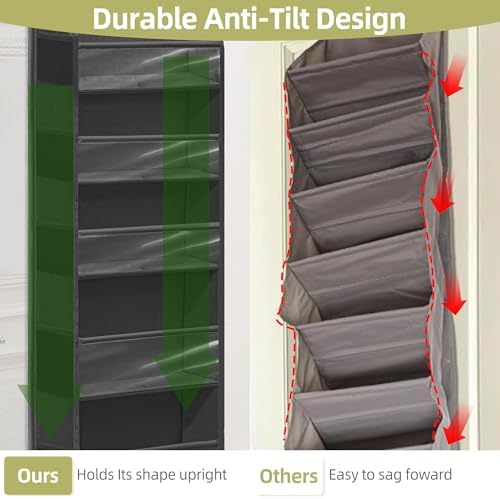 Over Door Organizer with 6 Extra Large Pockets 12 Side Pockets, 2-Pack Sturdy Closet Rack, Hanging Storage Organizer with Clear Window for Shoes, Diapers, Toys, Bedroom, Bathroom, Black - Image 4