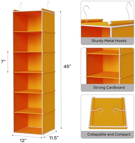 MAX Houser 6 Tier Hanging Closet Organizer with 2 Sturdy Hooks, Yellow - Image 3