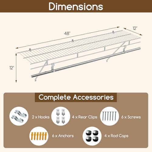 COSTWAY Closet Shelves Wall Mounted, Ventilated Shelf with Hanging Rod - Image 3