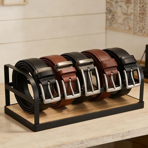 DAOYA 5-Slot Belt Organizer for Closet, Bamboo Wooden Belt Storage Rack for Dresser Drawer, Display Belts Ties Neatly, Sturdy Gift for Men by DAOYA