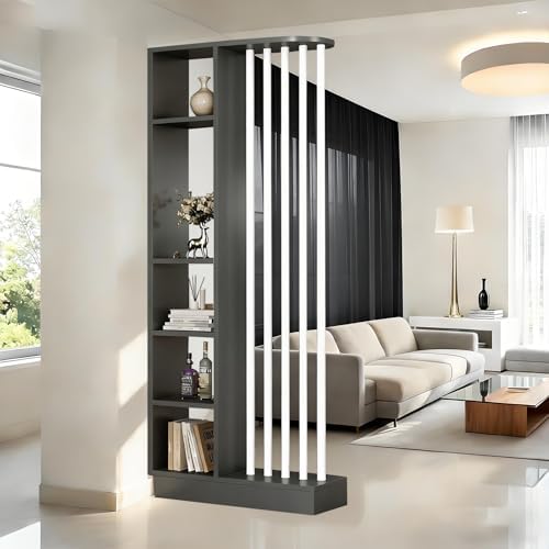 Wall Room Divider with Shelves Freestanding Room Divider with Storage Shelf Entrance Hall Partition Screen Column Floor to Ceiling Screen Column Floor to Ceiling,Gray+White,L32 xW9 xH79 by ZLGONRL