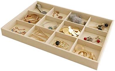 Large Stackable Jewelry Display Tray Case Organizer Premium Velvet Soft Light Beige Home Store Sales Shows (12 Grid) by SVEADISPLAY