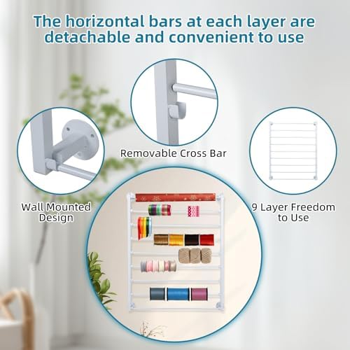 Xbsyhx 9 Tier Wall Mount Ribbon Organizer, Craft Room Storage Rack - Image 4