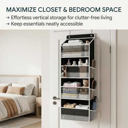 SUREMAX 42.5" Over The Door Organizer, 40 Lbs Heavy Duty Anti-Tilt Behind Door Storage with 4 Large Pockets and 6 Side Mesh Pockets, Hanging Closet Organizer for Bathroom, cabinet, Nursery and Pantry - Image 5