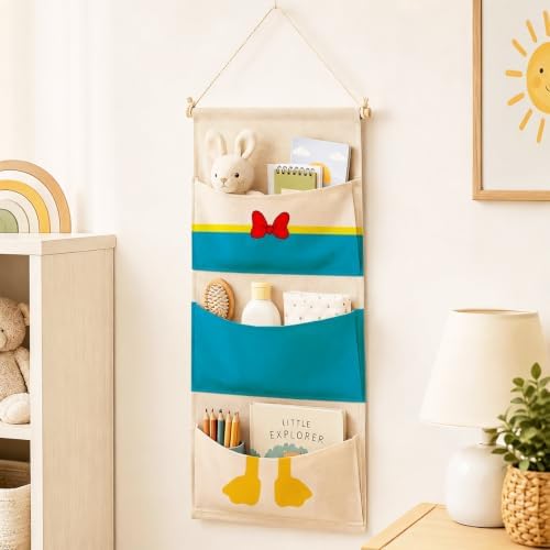 3-Pocket Hanging Wall Organizer, Cartoon Duck Design for Playroom - Image 2