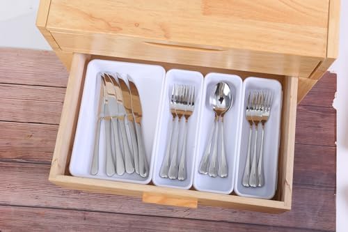 Kutesna 25 PCS White Drawer Organizer Set, 4 Size Interlocking Plastic Storage Bins for Office Supplies, Jewelry Makeup Vanity, Bathroom Kitchen, Home Organization Closet, Gadgets Small Items - Image 4