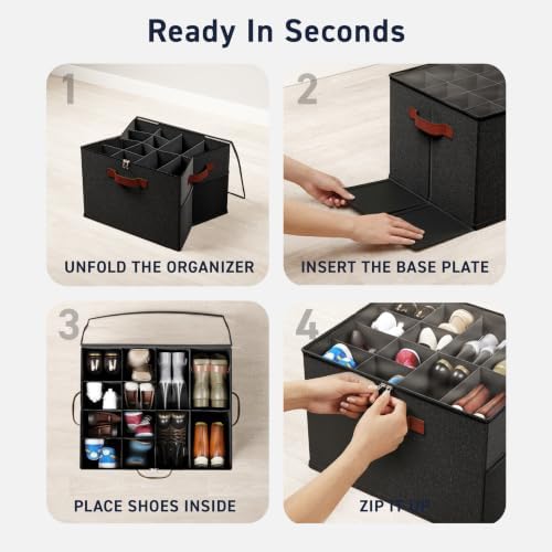Ornavo Home Large Shoe Storage Organizer Bins 2 Pack, Foldable Linen, Black - Image 7
