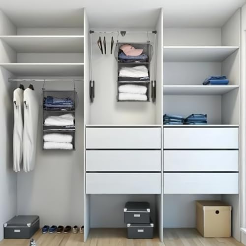 MAX Houser 3 Tier Shelf Hanging Closet Organizer, Space Saver,Closet Hanging Shelf with 2 Sturdy Hooks for Storage, Foldable (Grey) - Image 2