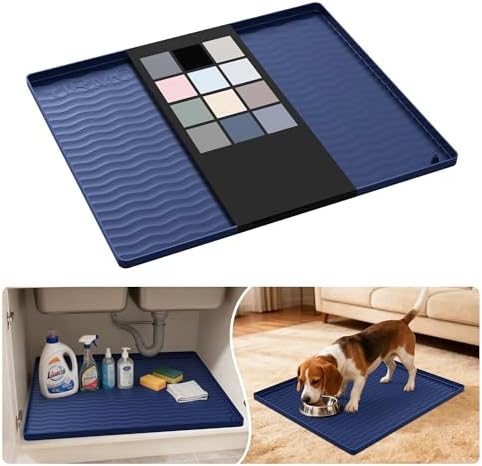 URMONA Waterproof Silicone Under Sink Mat 22'' x 19'' Shelf Liner for Kitchen and Bathroom, Cabinet and Counter Protector, Storage and Organizers, Litter Mat, Pet Cat Puppy Essentials(Navy) by URMONA