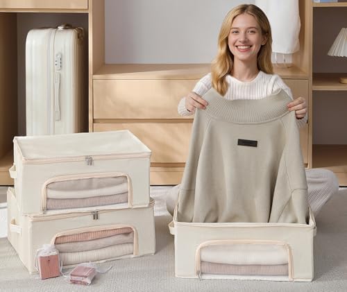 2-Pack Cashmere Sweater Storage Bags for Wool with Cedar Blocks, Ivory - Image 2