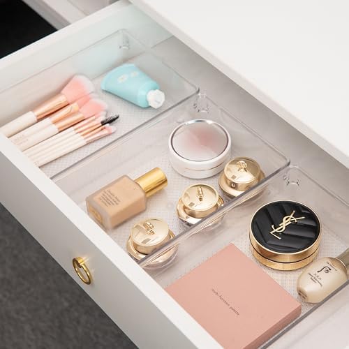 3 Set Clear Plastic Junk Drawer Organizer Vanity Curlery Utensil Makeups Organizer for Kitchen 6" X9'' - Image 4