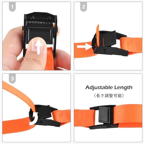 TRIWONDER Cinch Tie Down Strap Lashing Straps Heavy Duty Nylon Straps with Cam Buckles for Cargo, Trucks, Boat, Motorcycle,SUP, Kayak, Canoe, Trailer (01# Orange - 4 Packs, 16.4 FT) - Image 4