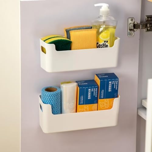 2 Pcs Kitchen Cabinet Door Organizer,Adhesive Mount Inside Cabinet Door Storage,Under Sink Door Storage Shelf for Kitchen,Bathroom,Office,Garage,Craft Room(White) by Unknown