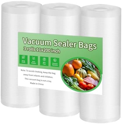 Premium Vacuum Sealer Bags, 11x 200 inches, 3 count. Airtight food saver bags rolls, BPA Free & Heavy Duty Vacuum Freezer Bags. Commercial Grade, Sous Vide or Meal prep by Unknown