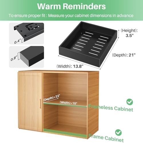 4 Pack Pull out Cabinet Organizer, 21"Deep, Heavy Duty Full-extension Slide out Drawers for Kitchen Cabinet, Roll out Shelf Storage with Nano Adhesive for Pots, Bathroom, Pantry, Home, Black - Image 2