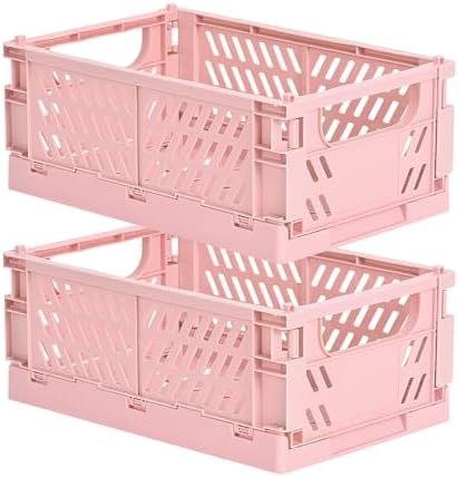 HUUSMOT 2-Pack Collapsible Plastic Storage Baskets, Pink, 9.8"x6.5"x3.8" by HUUSMOT