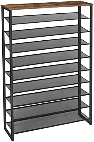 HOOBRO 10-Tier Shoe Rack for Entryway, 39.4" L Shoe Storage Organizer, Large Capacity Shoe Shelf for Closet, Front Door Entrance, Hallway, Holds 45-50 Pairs of Shoes, Rustic Brown BF171XJ01 by HOOBRO