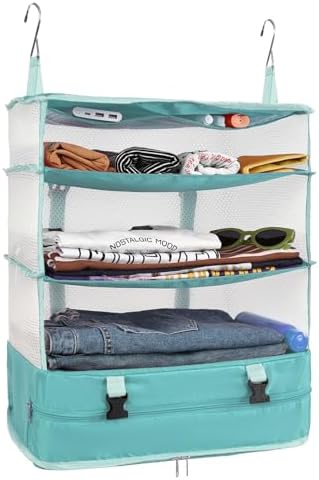 Surblue Hanging Closet Storage Bag Collapsible 3-Shelf Washable Oxford Fabric with 2 Hooks (XL 17.71 * 11.81 * 20in,Aqua Blue) by SURBLUE