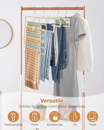 10 Pack Velvet Pants Hangers Space Saving, Non Slip 2-Layer Hanger (Beige) - Image 6