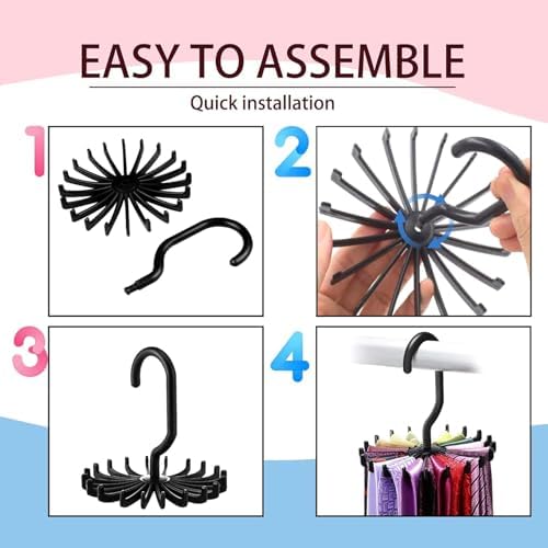 Circular Tie Hanger Updated Twirl Tie Rack Adjustable Twirl Tie Rack Tie Belt, Multipurpose Organizer for Closet Storage(Black) - Image 6