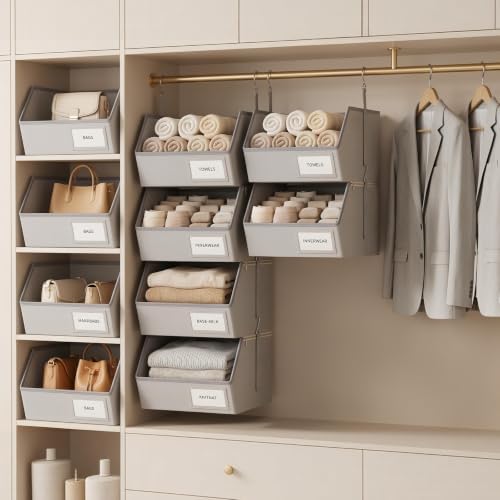 4-Tier Hanging Closet Organizer, Detachable Hanging Storage Shelves with Reinforced Side Panels, Hanging Closet Organizer for Clothes, Sweaters, Towels, Socks & Accessories, Gray - Image 6