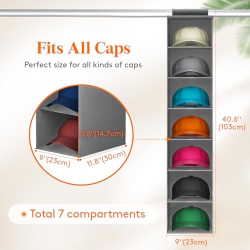 Lifewit 7 Section Hanging Hat Organizer for Baseball Caps, Black, 2 Pack - Image 2