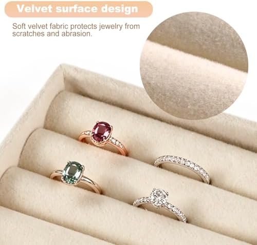 Small 8-Piece Velvet Jewelry Drawer Organizer Inserts Stackable Trays,Beige - Image 2