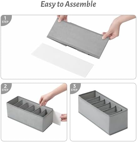 3 Packs Fabric Belt Organizer for Closet and Drawer, Foldable 6 Grids Dresser Drawer Organizers, Belt Tie Holder, Tie Box-Grey - Image 6
