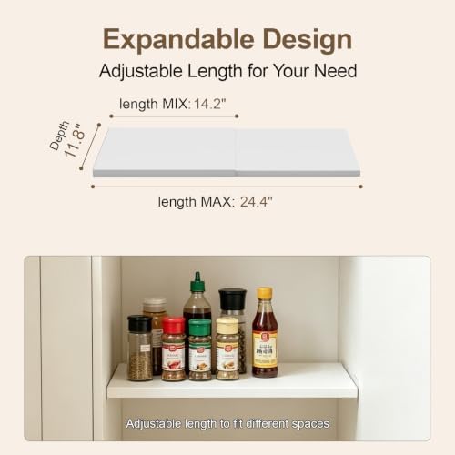 Cream White Adjustable Shelf for Closet (L：14.2-24.4in W：11.81 in) - Image 2
