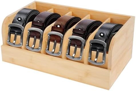 GTI Belt Organizer, 5 Compartments Belt Organizer for Closet and Drawer, Bamboo Display Case for Tie and Belt, Belt Storage Organizer for Men Women (Wooden) by GTI