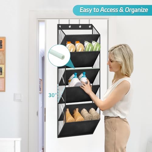 AOODA Clear Over The Door Shoe Organizer Storage Holds 12 Pairs, Narrow Door Hanging Shoe Rack for Closet, Deep Pockets Shoe Holder Hanger for Sneakers, Boots (Black) - Image 4