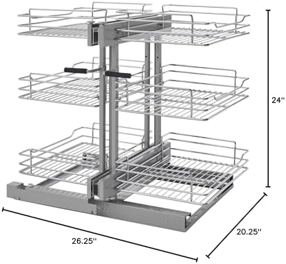 Rev-A-Shelf Chrome 3-Tier Wire Pullout Organizer with Soft-Close for Blind Corner Kitchen/Bathroom Cabinets, Adjustable 6-Basket Storage System, Min Opening Width of 15", 5PSP3-15SC-CR - Image 3