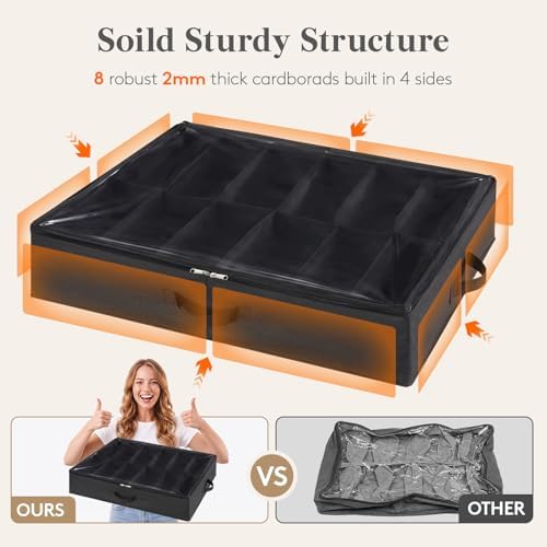 Lifewit Under Bed Shoe Storage Organizer 2 Pack(12 Shoes Cells), 4.3 Inches Profile Fabric Shoes Container Box with Clear Cover, Foldable Storage Bag with 2 Handles, Fits 12 to 24 Pairs - Image 4