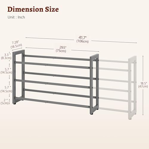 FAVOOSTY 3-Tier Expandable Shoe Rack, Adjustable Shoe Shelf Storage Organizer Space Saving Metal Free Standing Shoe Rack for Entryway Closet Doorway, Silver Grey - Image 3