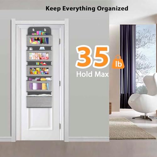 Over The Door Hanging Organizer Storage with 5 Large Pockets,Wall Mount Clear Windows and 2 Widened Metal Hooks for Pantry,Nursery,Diapers,Bathroom,Kitchen,Closet,Dorm - Image 7