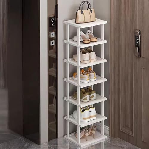 SAN HE 7-Tier Modern Bamboo Shoe Rack - Vertical, Slim, Space-Saving Shoe Organizer for Small Spaces, Closet, Entryway, Corner, Garage, Bedroom by SANHE