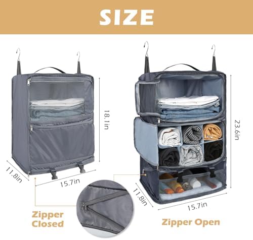 Surblue Hanging Travel Shelves Compression Packing Cube for Carry-on Luggage Suitcase Collapsible with Extension Layer Large Capacity, Grey, XXL - Image 5