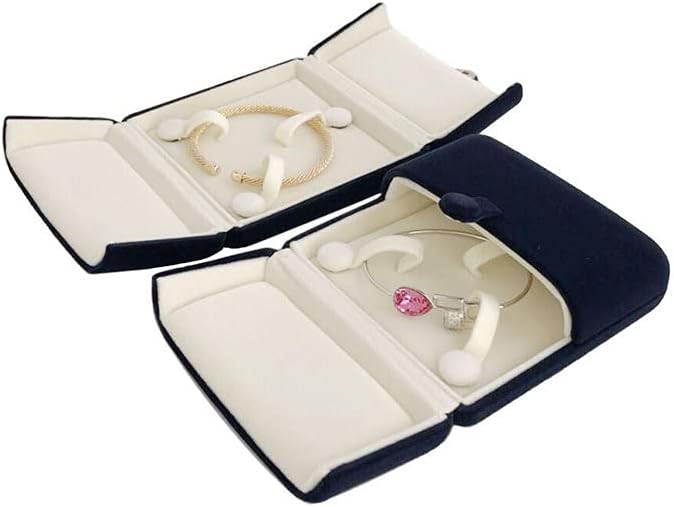 Beautiful Navy Blue Velvet Bangle Bracelet Box Packaging Premium Grade Unique Design Jewelry Case (Jewelry is not included)