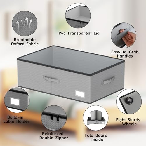 EE-RoomWorld Under Bed Storage with Wheels, No Assemble Required 12 inches height Under Bed Storage bins,Large capacity Rolling Underbed Shoe Storage containers，dorm underbed storage drawers - Image 4