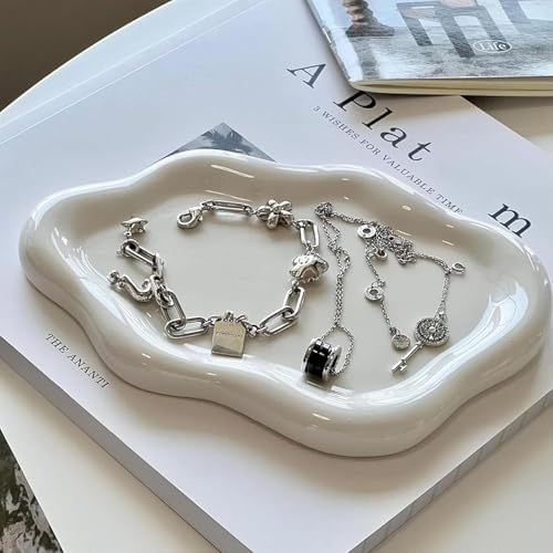 Small Jewelry Dish for Women, Gifts for Mom, Ceramic Jewlery Tray Ring Holder, Vanity Ring Dish Cute Cloud Tray, Nightstand Decor Trinket Bowl for Earrings, Perfume, Keys, White Jewelry Plate - Image 3