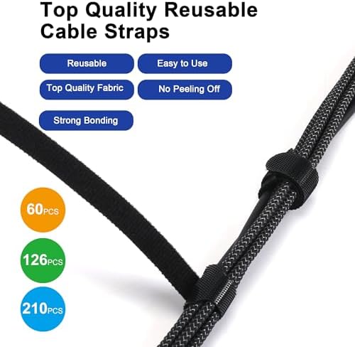 Nettbe Reusable Cable Ties, 126 PCS 8 Inches Adjustable Cord Straps Wire Organizer Cord Wrap and Hook Loop Cable Management - Image 6